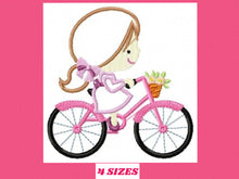 Charger l&#39;image dans la galerie, Girl embroidery designs - Girl with bike embroidery design machine embroidery pattern - girl applique design - baby embroidery bike applique
