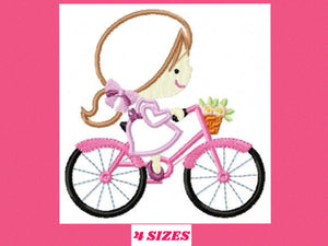 Girl embroidery designs - Girl with bike embroidery design machine embroidery pattern - girl applique design - baby embroidery bike applique