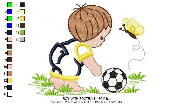 Boy with ball embroidery design - Baby boy embroidery design machine embroidery pattern - toddler embroidery file instant digital download Marcia Embroidery