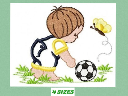 Boy with ball embroidery design - Baby boy embroidery design machine embroidery pattern - toddler embroidery file instant digital download Marcia Embroidery
