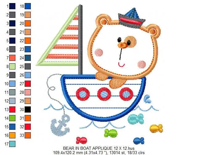 Bear embroidery designs - Sailor embroidery design machine embroidery pattern - Sailor bear with boat applique design - instant download pes Marcia Embroidery