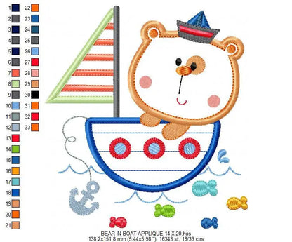Bear embroidery designs - Sailor embroidery design machine embroidery pattern - Sailor bear with boat applique design - instant download pes Marcia Embroidery
