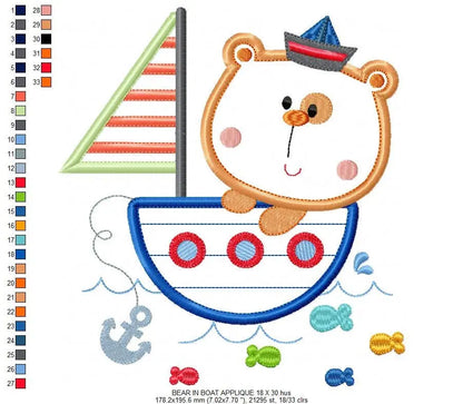 Bear embroidery designs - Sailor embroidery design machine embroidery pattern - Sailor bear with boat applique design - instant download pes Marcia Embroidery