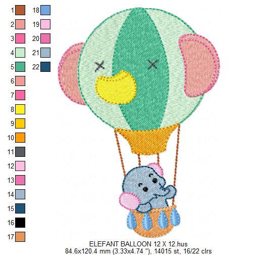 Elephant embroidery designs - Animal embroidery design machine embroidery pattern - Baby boy embroidery file - kid embroidery Balloon design