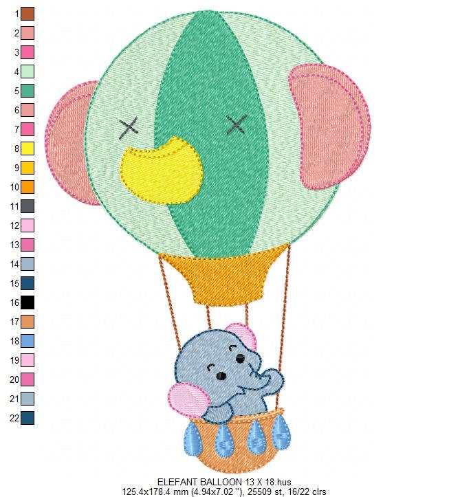 Elephant embroidery designs - Animal embroidery design machine embroidery pattern - Baby boy embroidery file - kid embroidery Balloon design