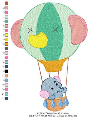 Elephant embroidery designs - Animal embroidery design machine embroidery pattern - Baby boy embroidery file - kid embroidery Balloon design