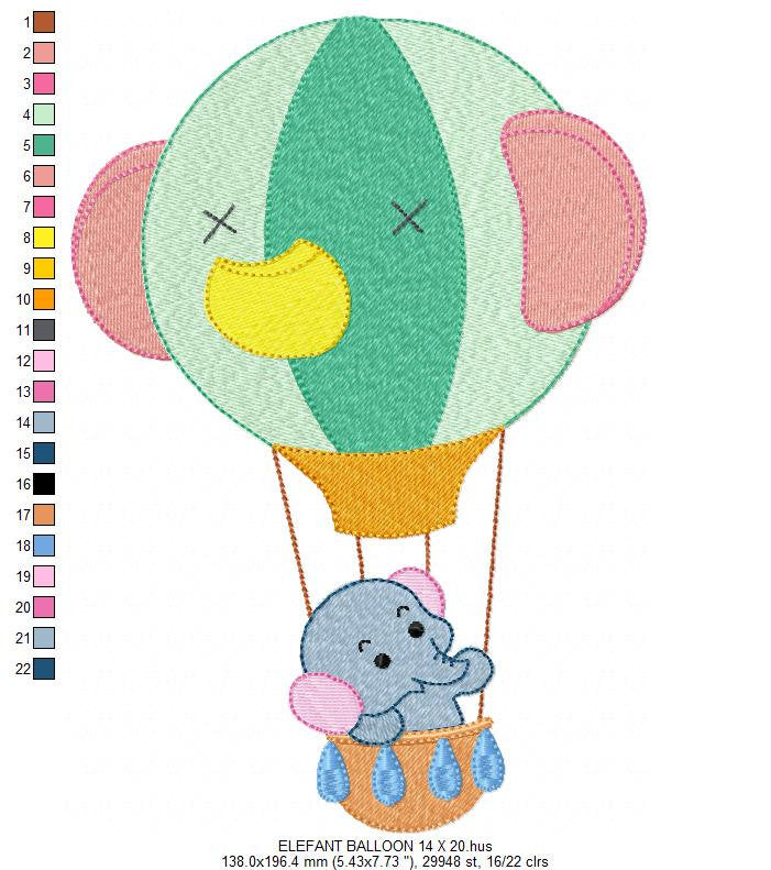 Elephant embroidery designs - Animal embroidery design machine embroidery pattern - Baby boy embroidery file - kid embroidery Balloon design