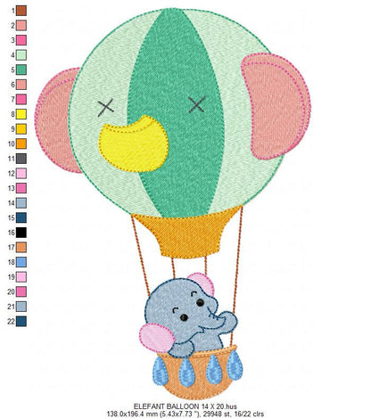 Elephant embroidery designs - Animal embroidery design machine embroidery pattern - Baby boy embroidery file - kid embroidery Balloon design