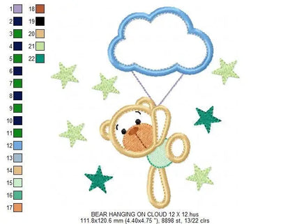 Bear embroidery designs - Cloud embroidery design machine embroidery pattern - bear applique design - Boy embroidery sky embroidery stars Marcia Embroidery