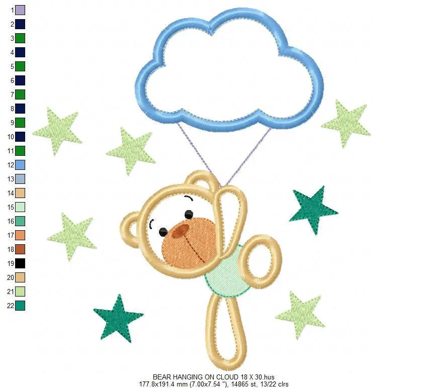 Bear embroidery designs - Cloud embroidery design machine embroidery pattern - bear applique design - Boy embroidery sky embroidery stars Marcia Embroidery