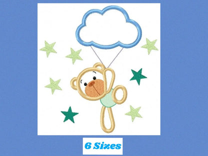 Bear embroidery designs - Cloud embroidery design machine embroidery pattern - bear applique design - Boy embroidery sky embroidery stars Marcia Embroidery