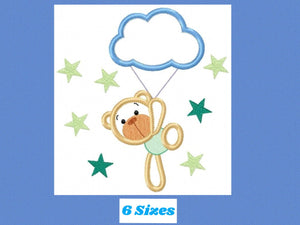 Bear embroidery designs - Cloud embroidery design machine embroidery pattern - bear applique design - Boy embroidery sky embroidery stars