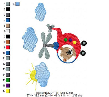 Helicopter embroidery designs - Bear embroidery design machine embroidery pattern - Baby boy embroidery file - Pilot bear design chopper