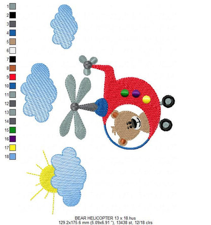 Helicopter embroidery designs - Bear embroidery design machine embroidery pattern - Baby boy embroidery file - Pilot bear design chopper