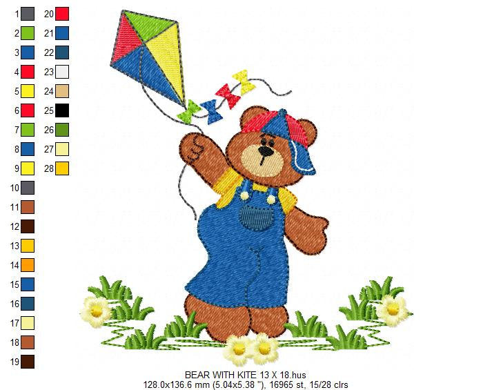 Kite embroidery designs - Boy embroidery design machine embroidery pattern - Bear embroidery file Bear design sky embroidery kid embroidery