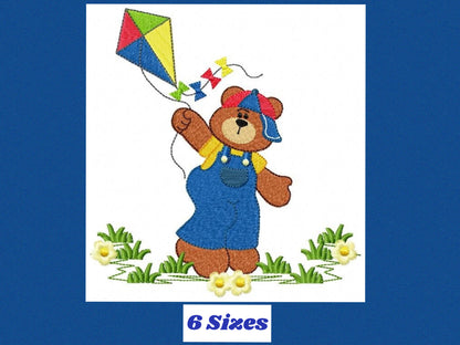 Kite embroidery designs - Boy embroidery design machine embroidery pattern - Bear embroidery file Bear design sky embroidery kid embroidery