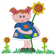 Cargar imagen en el visor de la galería, Girl with sunflowers embroidery designs - Baby Girl embroidery design machine embroidery pattern - Spring Sunflower embroidery file download
