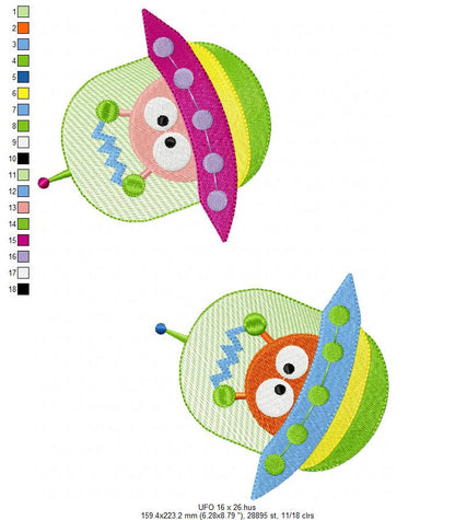Spaceship embroidery designs - UFO embroidery design machine embroidery pattern - alien design instant download - Space embroidery file ET