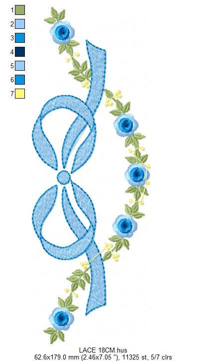 Lace with flowers embroidery designs - Bow Tie embroidery design machine embroidery pattern - Baby girl embroidery file - Lace embroidery