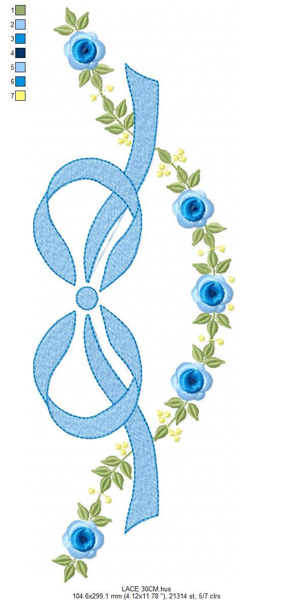 Lace with flowers embroidery designs - Bow Tie embroidery design machine embroidery pattern - Baby girl embroidery file - Lace embroidery