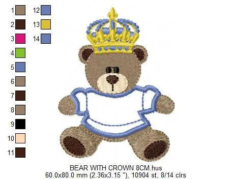 Bear embroidery designs - Bear with crown embroidery design machine embroidery pattern - Teddy bear embroidery file - Bear applique design Marcia Embroidery