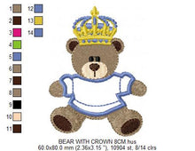 Carica l&#39;immagine nel visualizzatore di Gallery, Bear embroidery designs - Bear with crown embroidery design machine embroidery pattern - Teddy bear embroidery file - Bear applique design
