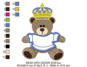 Bear embroidery designs - Bear with crown embroidery design machine embroidery pattern - Teddy bear embroidery file - Bear applique design