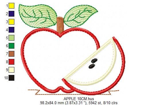 Apple applique embroidery designs - Fruit machine embroidery pattern - Kitchen tea towel embroidery file - Instant download pes jef dst vp3