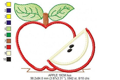 Apple applique embroidery designs - Fruit machine embroidery pattern - Kitchen tea towel embroidery file - Instant download pes jef dst vp3