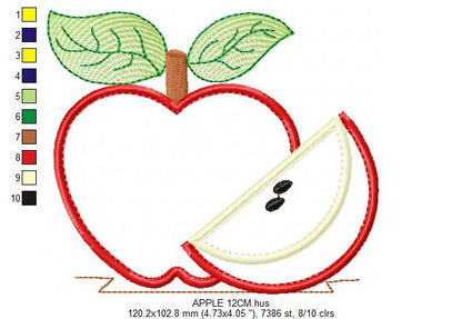 Apple applique embroidery designs - Fruit machine embroidery pattern - Kitchen tea towel embroidery file - Instant download pes jef dst vp3
