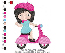 Load image into Gallery viewer, Baby girl embroidery designs - Girl with bike embroidery design machine embroidery pattern - scooter embroidery file - French girl design
