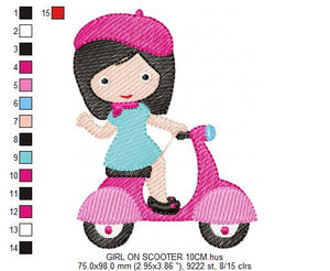 Baby girl embroidery designs - Girl with bike embroidery design machine embroidery pattern - scooter embroidery file - French girl design