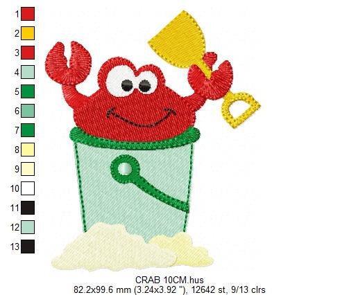 Crab embroidery design - Beach animal in a bucket embroidery designs machine embroidery pattern - Children play toy file - Instant download