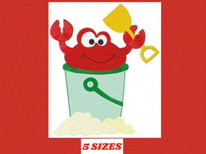 Crab embroidery design - Beach animal in a bucket embroidery designs machine embroidery pattern - Children play toy file - Instant download