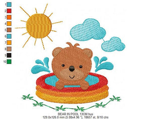 Bear embroidery designs - Swimming pool embroidery design machine embroidery pattern - Baby boy embroidery file - instant digital download