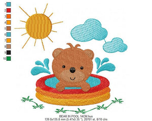 Bear embroidery designs - Swimming pool embroidery design machine embroidery pattern - Baby boy embroidery file - instant digital download