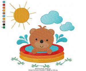 Bear embroidery designs - Swimming pool embroidery design machine embroidery pattern - Baby boy embroidery file - instant digital download