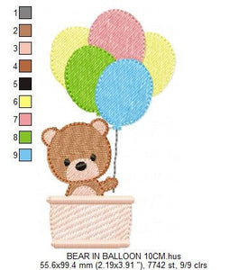 Balloon embroidery designs - Bear with balloons embroidery design machine embroidery pattern - Birthday embroidery file - instant download