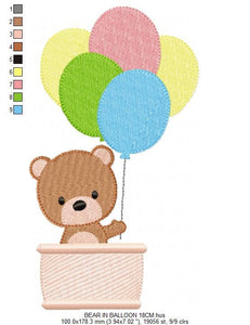 Balloon embroidery designs - Bear with balloons embroidery design machine embroidery pattern - Birthday embroidery file - instant download