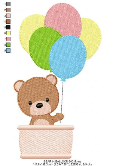 Balloon embroidery designs - Bear with balloons embroidery design machine embroidery pattern - Birthday embroidery file - instant download Marcia Embroidery