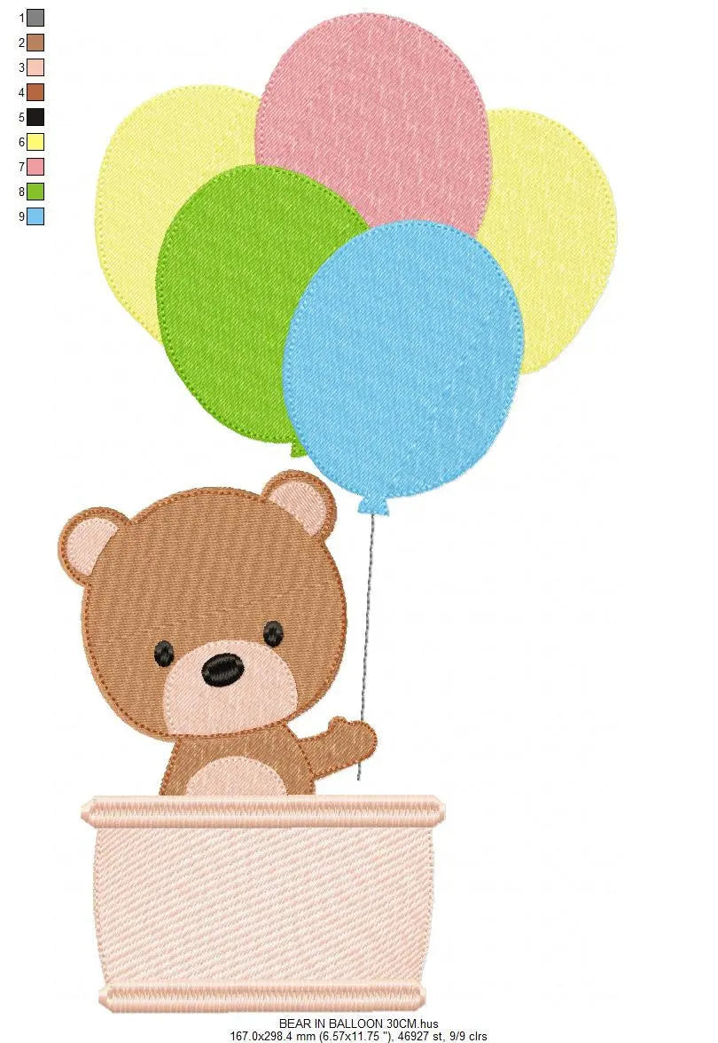 Balloon embroidery designs - Bear with balloons embroidery design machine embroidery pattern - Birthday embroidery file - instant download Marcia Embroidery