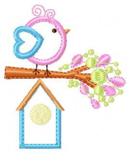 Bird embroidery designs - Birdhouse embroidery design machine embroidery pattern - instant download - bird applique design girl embroidery