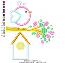 Load image into Gallery viewer, Bird embroidery designs - Birdhouse embroidery design machine embroidery pattern - instant download - bird applique design girl embroidery
