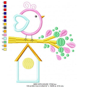 Bird embroidery designs - Birdhouse embroidery design machine embroidery pattern - instant download - bird applique design girl embroidery