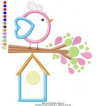 Laden Sie das Bild in den Galerie-Viewer, Bird embroidery designs - Birdhouse embroidery design machine embroidery pattern - instant download - bird applique design girl embroidery
