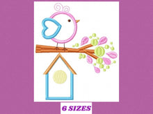 Load image into Gallery viewer, Bird embroidery designs - Birdhouse embroidery design machine embroidery pattern - instant download - bird applique design girl embroidery
