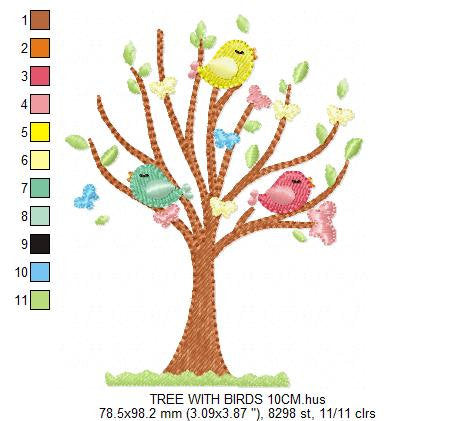 Tree embroidery designs - Flower embroidery design machine embroidery pattern - Bird embroidery file - Spring Summer design instant download