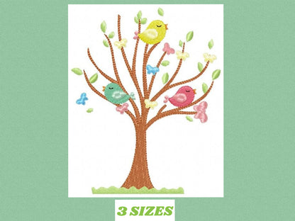 Tree embroidery designs - Flower embroidery design machine embroidery pattern - Bird embroidery file - Spring Summer design instant download