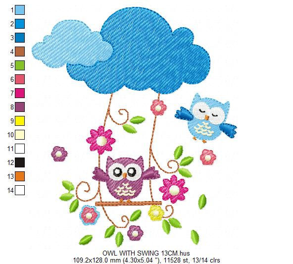 Owl embroidery design - Owl on branch embroidery design machine embroidery pattern - Kitchen Towel embroidery file - Instant download pes