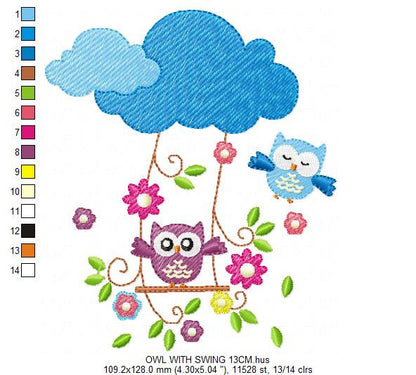 Owl embroidery design - Owl on branch embroidery design machine embroidery pattern - Kitchen Towel embroidery file - Instant download pes